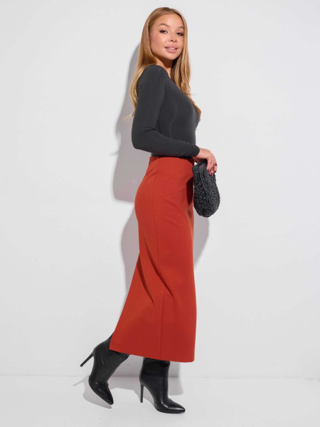 Трикотажная юбка миди, терракотовая