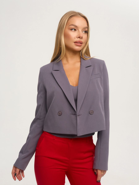 Жакет женский укороченный двубортный, серо-фиолетовый