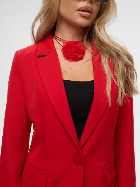 Женский классический приталенный жакет, красный