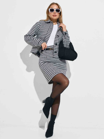 Куртка-рубашка женская из твида, черно-белая