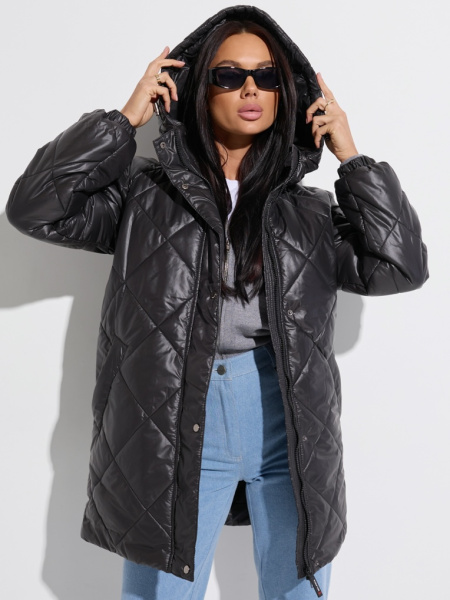 Женское полупальто демисезонное стеганое, графит