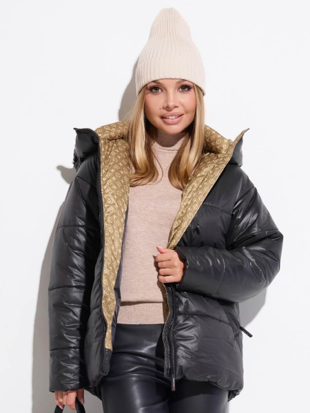 Женская зимняя куртка прямого кроя с капюшоном, черная LV