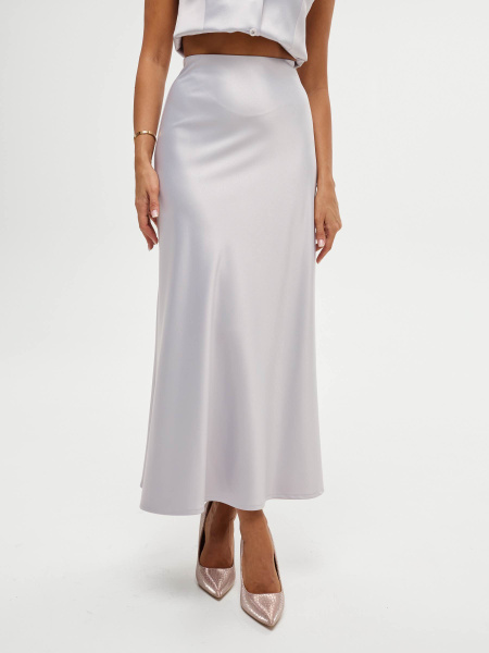 Атласная юбка-макси, светло-серая
