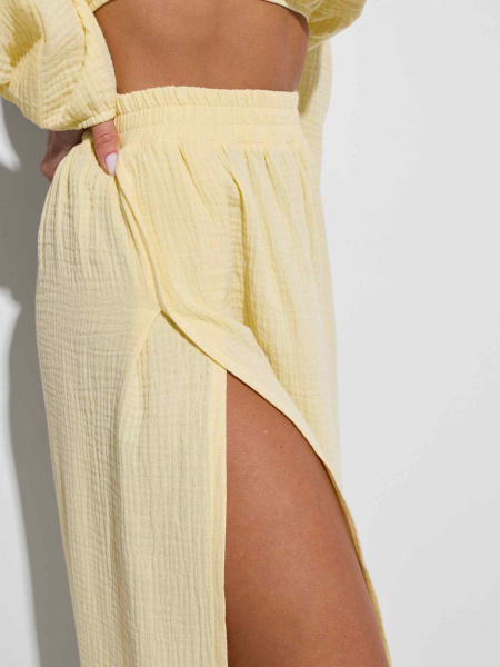 Юбка-макси с разрезами из муслина, желтая