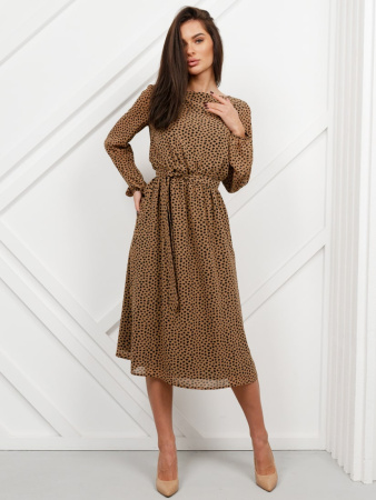 Платье женское классическое, бежево-черный леопадр