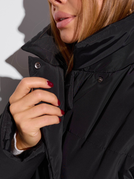 Демисезонное двубортное пальто с поясом, черное 