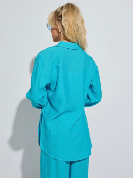 Рубашка женская с накладными карманами из вискозы, бирюзовая