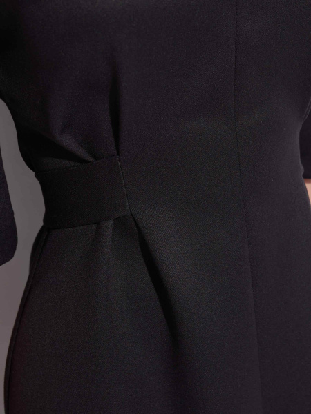 Платье женское с поясом и рукавом 3/4, черное 