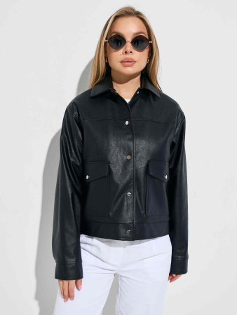 Куртка-рубашка женская из эко-кожи, черная