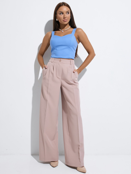 Брюки-палаццо женские с высокой посадкой, темно-бежевые