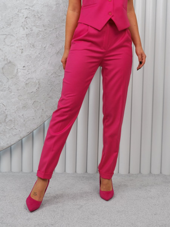 Брюки женские прямые с отворотами из вискозы, фуксия