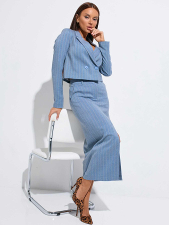 Юбка-миди классическая с разрезом, голубая