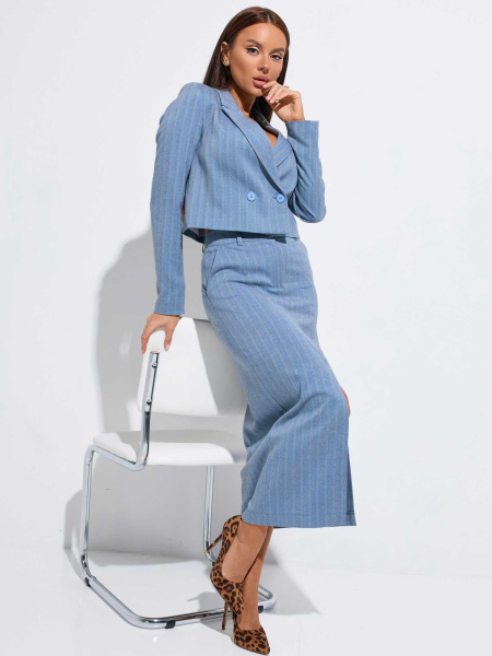 Юбка-миди классическая с разрезом, голубая