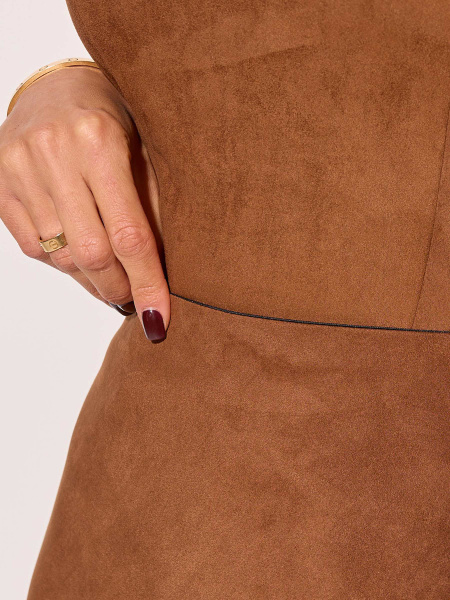 Юбка-трапеция из экозамши, темно-коричневая