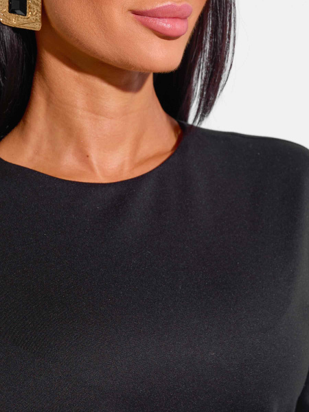 Трикотажное платье-макси с длинным рукавом, черное