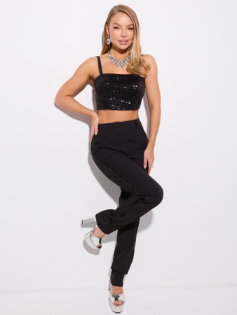 Брюки женские зауженные с лампасами из пайеток