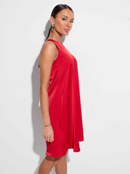 Платье атласное мини, красное