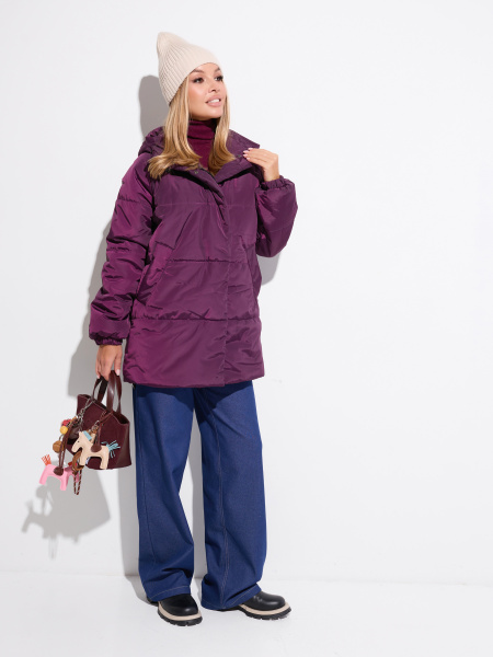 Полупальто женское зимнее с капюшоном, черничное