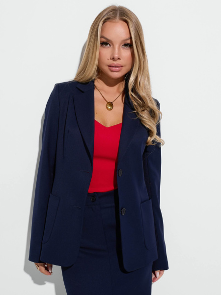 Женский классический приталенный жакет из вискозы, темно-синий