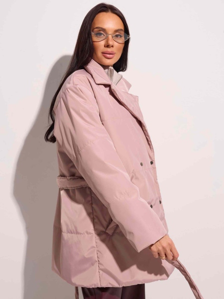Куртка демисезонная с поясом, бежево-розовая