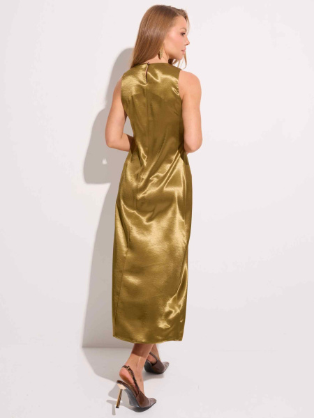 Атласное платье миди, оливковое