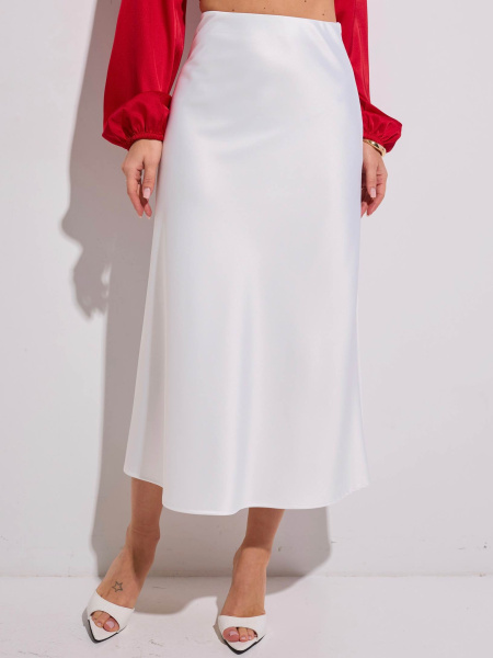 Атласная юбка-миди, молочная
