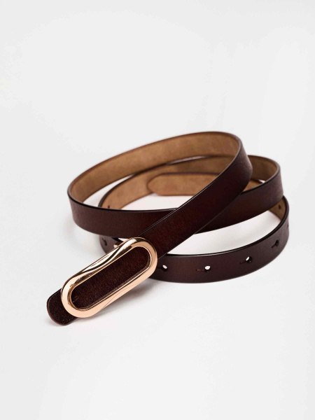 Ремень кожаный с овальной пряжкой, коричневый 