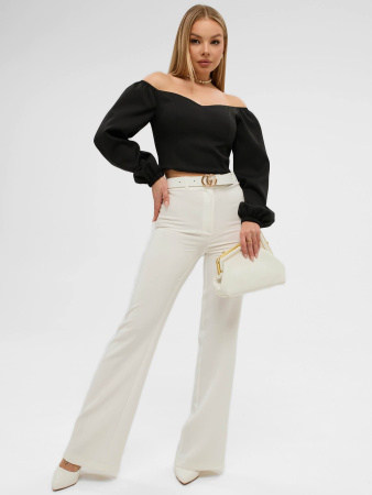 Женский приталенный топ с объемными рукавами, черный