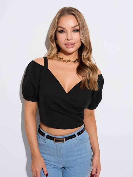 Кроп-топ женский с рукавами-фонариками, черный