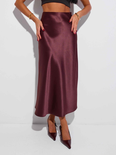 Атласная юбка-миди, горький шоколад 
