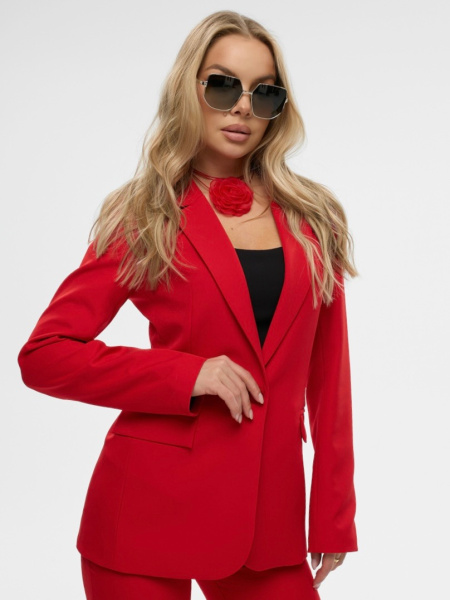 Женский классический приталенный жакет, красный