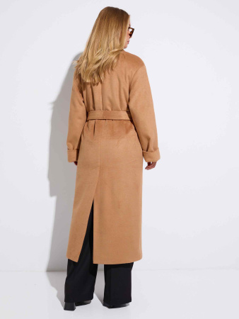 Двубортное женское пальто с поясом, кэмел