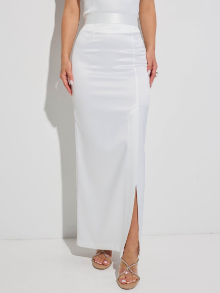 Юбка-макси атласная с разрезом, молочная