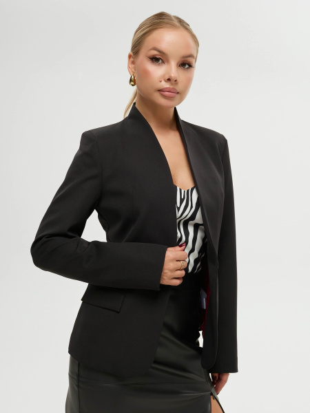 Жакет женский приталенный с воротником-стойкой, черный