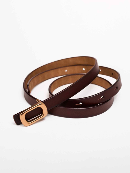 Ремень из натуральной кожи узкий, коричневый