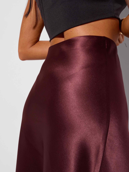 Атласная юбка-миди, горький шоколад 