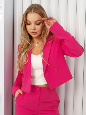 Жакет женский укороченный двубортный, фуксия