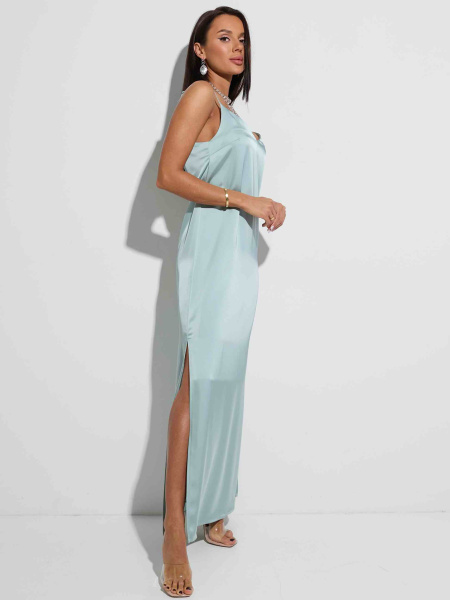 Платье атласное макси на регулируемых бретельках, оливковое