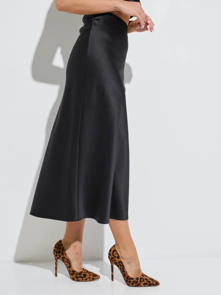 Атласная юбка-миди, черная