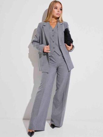 Брючный костюм-тройка женский с двубортным жакетом, теплый серый