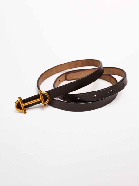 Ремень узкий из натуральной кожи, черный