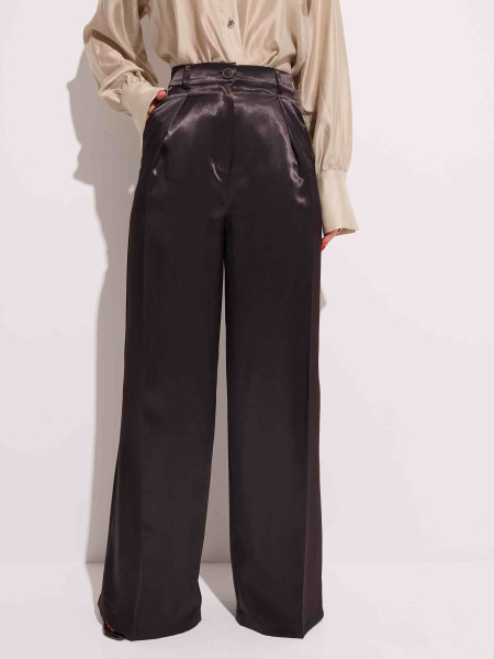 Атласные брюки-палаццо в пижамном стиле, черные