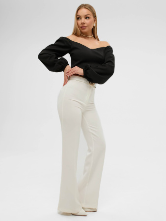 Женский приталенный топ с объемными рукавами, черный