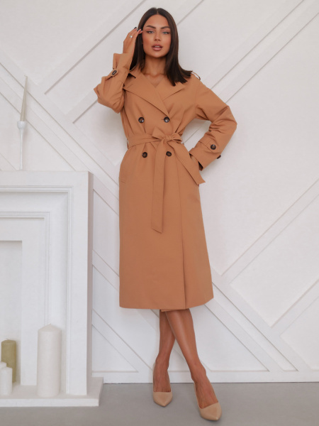 Тренч женский удлиненный классический, темно-бежевый