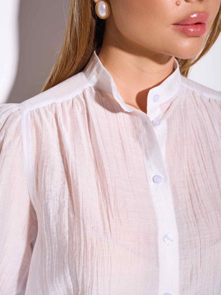 Прозрачная рубашка с воротником-стойкой, белая