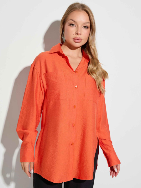 Рубашка женская с накладными карманами из вискозы, оранжевая