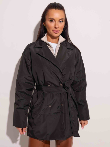 Куртка демисезонная с поясом, черная