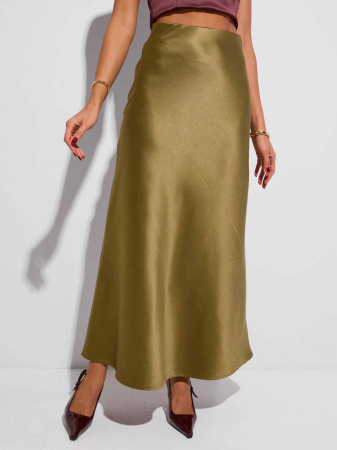 Атласная юбка-макси, оливковая