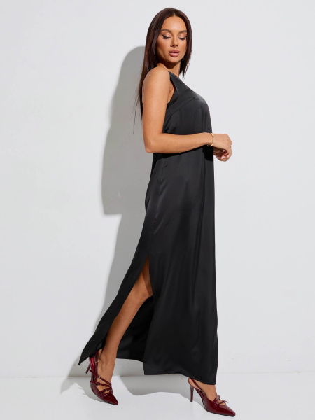Платье атласное макси, черное