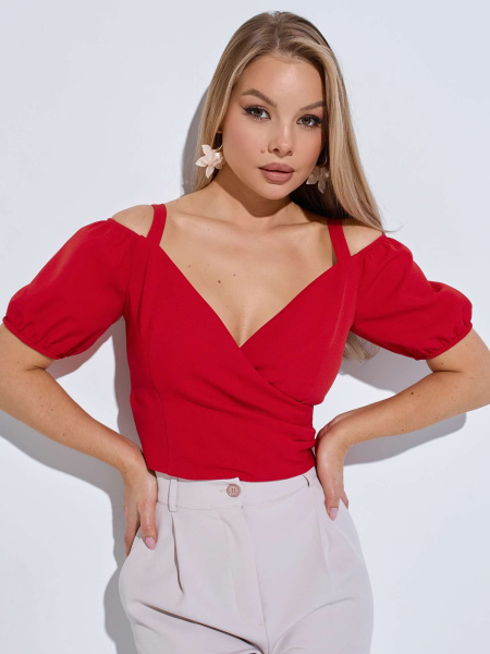 Кроп-топ женский с рукавами-фонариками, красный